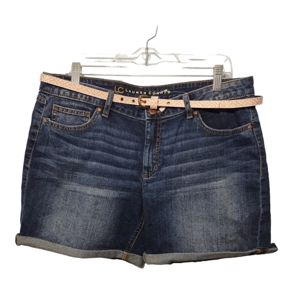LC Lauren Conrad Pants - Lauren Conrad 5 Inch Roll Cuff Dark Wash Detachable Belt Shorts Sz 14